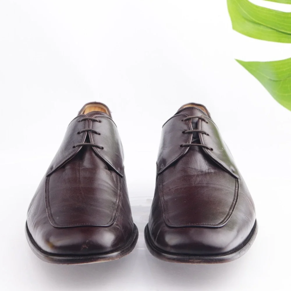 Magnanni Mens Oxfords Size 46 13 Brown Leather Split Toe Apron Toe Dress Shoes